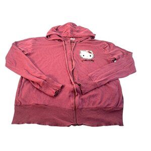 HELLO KITTY by Oysho womens size L knit zip sweater hoodie pink rose